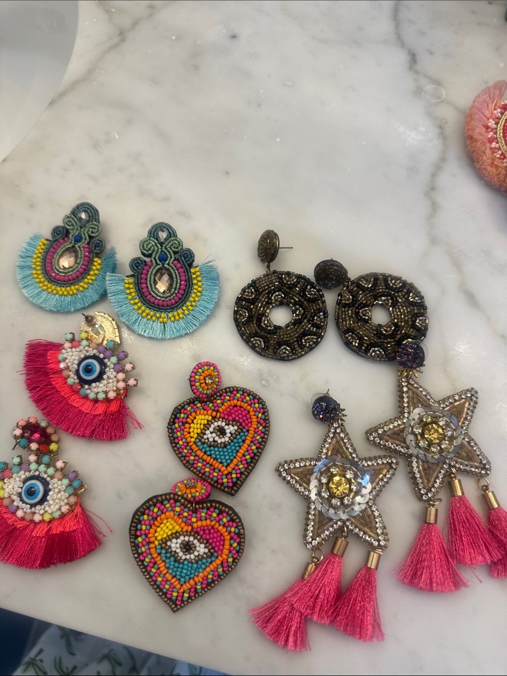 Colorful Beaded & Tassel Statement Earrings Set - 5 pairs